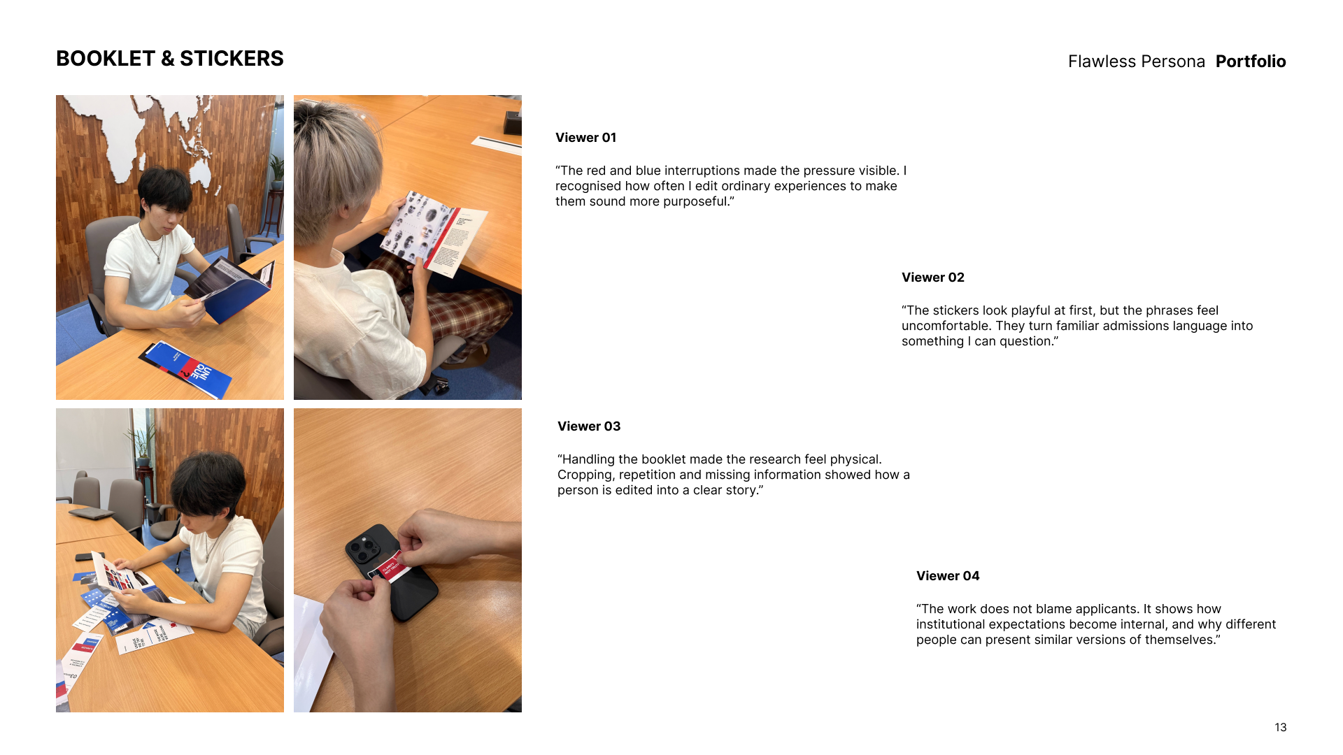 Booklet and sticker outcomes with selected audience feedback